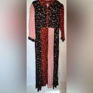 Zara Patchwork Printed Maxi Dress L. 54 in. Pit to Pit 16.75 in